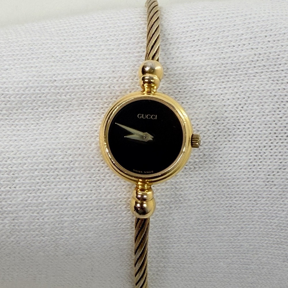 Vintage GUCCI 2700.2.L Black Dial Gold Bangle Quartz Ladies Watch